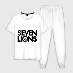 Мужская пижама хлопок с принтом 7 Lions в Белгороде, 100% хлопок | брюки и футболка прямого кроя, без карманов, на брюках мягкая резинка на поясе и по низу штанин
 | Тематика изображения на принте: seven lions | лев | львы | семь | семь львов