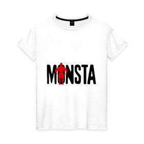Женская футболка хлопок с принтом Monsta в Белгороде, 100% хлопок | прямой крой, круглый вырез горловины, длина до линии бедер, слегка спущенное плечо | monsta | силовой спорт | силовой экстрим | спорт