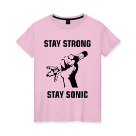 Женская футболка хлопок с принтом Doctor Who : Stay Strong Stay Sonic в Белгороде, 100% хлопок | прямой крой, круглый вырез горловины, длина до линии бедер, слегка спущенное плечо | 