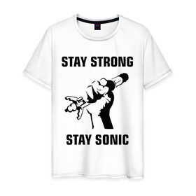 Мужская футболка хлопок с принтом Doctor Who : Stay Strong Stay Sonic в Белгороде, 100% хлопок | прямой крой, круглый вырез горловины, длина до линии бедер, слегка спущенное плечо. | 