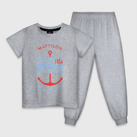 Детская пижама хлопок с принтом MATTISON яхт-клуб в Белгороде, 100% хлопок |  брюки и футболка прямого кроя, без карманов, на брюках мягкая резинка на поясе и по низу штанин
 | Тематика изображения на принте: mattison | маттисон | море | якорь | яхкт клуб