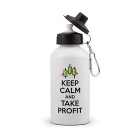 Бутылка спортивная с принтом Keep calm andTake profit. в Белгороде, металл | емкость — 500 мл, в комплекте две пластиковые крышки и карабин для крепления | keep calm | take profit | делайте прибыль | прибыль | сохраняйте спокойствие
