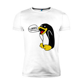 Мужская футболка премиум с принтом Пингвин: Linux в Белгороде, 92% хлопок, 8% лайкра | приталенный силуэт, круглый вырез ворота, длина до линии бедра, короткий рукав | пингвин