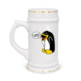 Кружка пивная с принтом Пингвин: Linux в Белгороде,  керамика (Материал выдерживает высокую температуру, стоит избегать резкого перепада температур) |  объем 630 мл | Тематика изображения на принте: пингвин