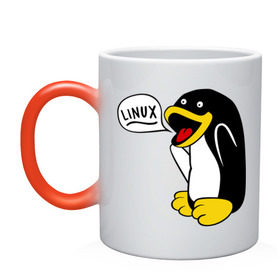 Кружка хамелеон с принтом Пингвин: Linux в Белгороде, керамика | меняет цвет при нагревании, емкость 330 мл | пингвин