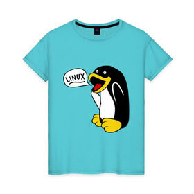 Женская футболка хлопок с принтом Пингвин: Linux в Белгороде, 100% хлопок | прямой крой, круглый вырез горловины, длина до линии бедер, слегка спущенное плечо | пингвин