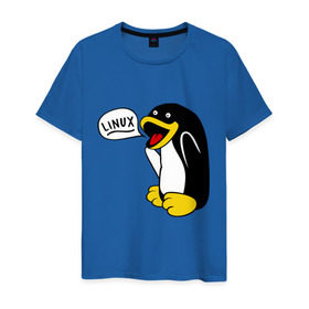 Мужская футболка хлопок с принтом Пингвин: Linux в Белгороде, 100% хлопок | прямой крой, круглый вырез горловины, длина до линии бедер, слегка спущенное плечо. | Тематика изображения на принте: пингвин