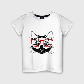 Детская футболка хлопок с принтом Котэ в Белгороде, 100% хлопок | круглый вырез горловины, полуприлегающий силуэт, длина до линии бедер | домашний животные | животные | котэ | кошка в очках | кошки