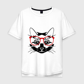Мужская футболка хлопок Oversize с принтом Котэ в Белгороде, 100% хлопок | свободный крой, круглый ворот, “спинка” длиннее передней части | домашний животные | животные | котэ | кошка в очках | кошки