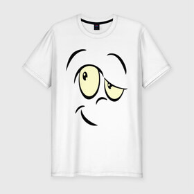 Мужская футболка премиум с принтом Смайл сомневается glow в Белгороде, 92% хлопок, 8% лайкра | приталенный силуэт, круглый вырез ворота, длина до линии бедра, короткий рукав | smile | смайл | смайлик | улыбка