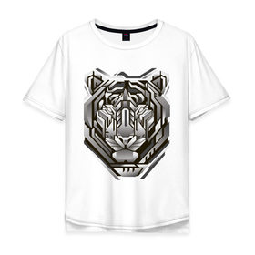 Мужская футболка хлопок Oversize с принтом Geometric tiger в Белгороде, 100% хлопок | свободный крой, круглый ворот, “спинка” длиннее передней части | geometric drawing | geometry | metal tiger | tiger | геометрический рисунок | геометрия | металлический тигр | тигр