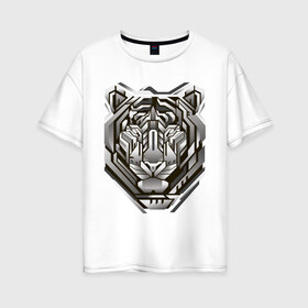 Женская футболка хлопок Oversize с принтом Geometric tiger в Белгороде, 100% хлопок | свободный крой, круглый ворот, спущенный рукав, длина до линии бедер
 | geometric drawing | geometry | metal tiger | tiger | геометрический рисунок | геометрия | металлический тигр | тигр