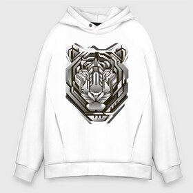 Мужское худи Oversize хлопок с принтом Geometric tiger в Белгороде, френч-терри — 70% хлопок, 30% полиэстер. Мягкий теплый начес внутри —100% хлопок | боковые карманы, эластичные манжеты и нижняя кромка, капюшон на магнитной кнопке | geometric drawing | geometry | metal tiger | tiger | геометрический рисунок | геометрия | металлический тигр | тигр