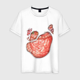 Мужская футболка хлопок с принтом Внутренности в Белгороде, 100% хлопок | прямой крой, круглый вырез горловины, длина до линии бедер, слегка спущенное плечо. | Тематика изображения на принте: anatomy | guts | internal organs | torn t shirt | анатомия | внутренности | кишки | органы