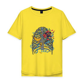 Мужская футболка хлопок Oversize с принтом Free в Белгороде, 100% хлопок | свободный крой, круглый ворот, “спинка” длиннее передней части | anatomy | bird | flowers | free | freedom | slats | woman t shirt | анатомия | птица | ребра | свобода | цветы