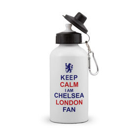 Бутылка спортивная с принтом keep calm I am Chelsea London fan в Белгороде, металл | емкость — 500 мл, в комплекте две пластиковые крышки и карабин для крепления | лондон