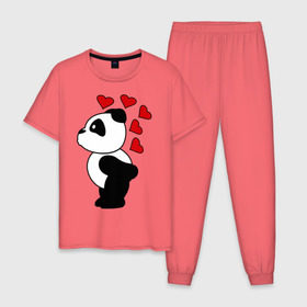 Мужская пижама хлопок с принтом Поцелуй панды (парная) в Белгороде, 100% хлопок | брюки и футболка прямого кроя, без карманов, на брюках мягкая резинка на поясе и по низу штанин
 | панда