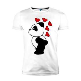 Мужская футболка премиум с принтом Поцелуй панды (парная) в Белгороде, 92% хлопок, 8% лайкра | приталенный силуэт, круглый вырез ворота, длина до линии бедра, короткий рукав | панда