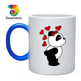 Кружка хамелеон с принтом Поцелуй панды (парная) в Белгороде, керамика | меняет цвет при нагревании, емкость 330 мл | панда