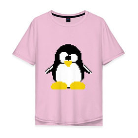 Мужская футболка хлопок Oversize с принтом Битовый пингвин Linux в Белгороде, 100% хлопок | свободный крой, круглый ворот, “спинка” длиннее передней части | админам | компьютерные | линукс | операционная система | ос