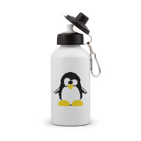 Бутылка спортивная с принтом Битовый пингвин Linux в Белгороде, металл | емкость — 500 мл, в комплекте две пластиковые крышки и карабин для крепления | Тематика изображения на принте: админам | компьютерные | линукс | операционная система | ос
