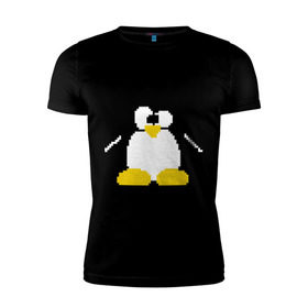 Мужская футболка премиум с принтом Битовый пингвин Linux в Белгороде, 92% хлопок, 8% лайкра | приталенный силуэт, круглый вырез ворота, длина до линии бедра, короткий рукав | админам | компьютерные | линукс | операционная система | ос
