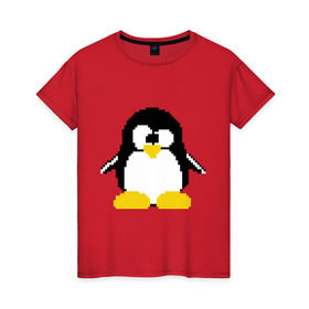 Женская футболка хлопок с принтом Битовый пингвин Linux в Белгороде, 100% хлопок | прямой крой, круглый вырез горловины, длина до линии бедер, слегка спущенное плечо | админам | компьютерные | линукс | операционная система | ос