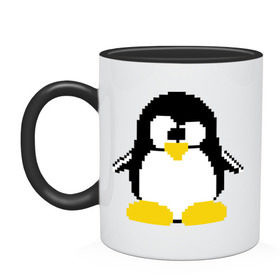 Кружка двухцветная с принтом Битовый пингвин Linux в Белгороде, керамика | объем — 330 мл, диаметр — 80 мм. Цветная ручка и кайма сверху, в некоторых цветах — вся внутренняя часть | админам | компьютерные | линукс | операционная система | ос