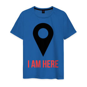 Мужская футболка хлопок с принтом I am Here в Белгороде, 100% хлопок | прямой крой, круглый вырез горловины, длина до линии бедер, слегка спущенное плечо. | Тематика изображения на принте: карта | навигатор | расположение | я здесь | я тут