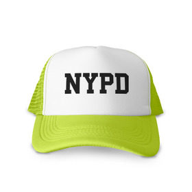 Кепка тракер с сеткой с принтом NYPD в Белгороде, трикотажное полотно; задняя часть — сетка | длинный козырек, универсальный размер, пластиковая застежка | new york | силовые структуры