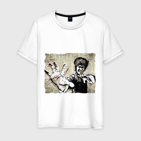 Мужская футболка хлопок с принтом Bruce Lee в Белгороде, 100% хлопок | прямой крой, круглый вырез горловины, длина до линии бедер, слегка спущенное плечо. | Тематика изображения на принте: брюс ли
