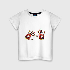 Детская футболка хлопок с принтом Отпечатки рук (краска) в Белгороде, 100% хлопок | круглый вырез горловины, полуприлегающий силуэт, длина до линии бедер | ладони | пальцы | прикольные картинки | руки