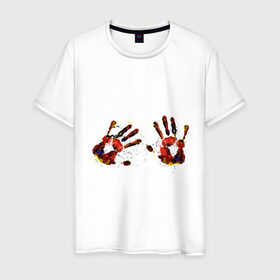Мужская футболка хлопок с принтом Отпечатки рук (краска) в Белгороде, 100% хлопок | прямой крой, круглый вырез горловины, длина до линии бедер, слегка спущенное плечо. | ладони | пальцы | прикольные картинки | руки