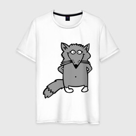 Мужская футболка хлопок с принтом Хитрый лис в Белгороде, 100% хлопок | прямой крой, круглый вырез горловины, длина до линии бедер, слегка спущенное плечо. | лис | лисенок | смешной лис