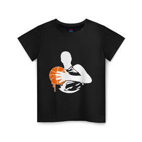 Детская футболка хлопок с принтом Баскетболист glow в Белгороде, 100% хлопок | круглый вырез горловины, полуприлегающий силуэт, длина до линии бедер | basketball | glow | баскет | баскетбол | баскетбольный мяч | спорт