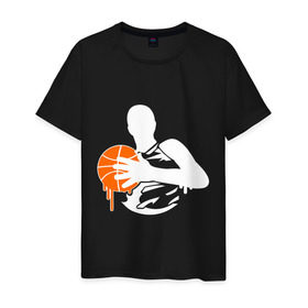 Мужская футболка хлопок с принтом Баскетболист glow в Белгороде, 100% хлопок | прямой крой, круглый вырез горловины, длина до линии бедер, слегка спущенное плечо. | basketball | glow | баскет | баскетбол | баскетбольный мяч | спорт