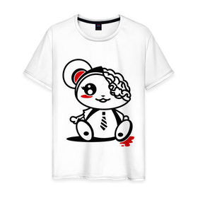 Мужская футболка хлопок с принтом Медвежонок-зомби в Белгороде, 100% хлопок | прямой крой, круглый вырез горловины, длина до линии бедер, слегка спущенное плечо. | 