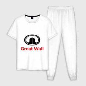 Мужская пижама хлопок с принтом Great Wall logo в Белгороде, 100% хлопок | брюки и футболка прямого кроя, без карманов, на брюках мягкая резинка на поясе и по низу штанин
 | Тематика изображения на принте: great wall | greatwall | автобренды | автолюбителям | бренд | для автовладельцев | для автолюбителей | лого | логотип