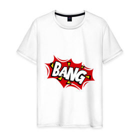 Мужская футболка хлопок с принтом Bang в Белгороде, 100% хлопок | прямой крой, круглый вырез горловины, длина до линии бедер, слегка спущенное плечо. | взрыв | иллюстрация | комикс | прикольные картинки