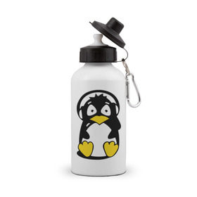 Бутылка спортивная с принтом Пингвин в наушниках в Белгороде, металл | емкость — 500 мл, в комплекте две пластиковые крышки и карабин для крепления | животные | пингвиненок | пингвинчик | прикольные картинки