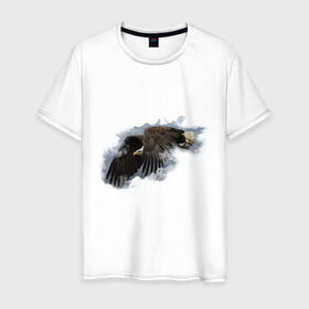 Мужская футболка хлопок с принтом Орел в небе в Белгороде, 100% хлопок | прямой крой, круглый вырез горловины, длина до линии бедер, слегка спущенное плечо. | кавказ | кавказец | небо | облака | орел | орел в небе