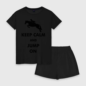 Женская пижама с шортиками хлопок с принтом Keep Calm - конный спорт - лошади в Белгороде, 100% хлопок | футболка прямого кроя, шорты свободные с широкой мягкой резинкой | keep calm | конный | лошади