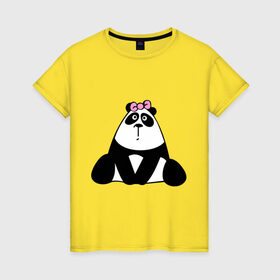 Женская футболка хлопок с принтом Милая пандочка в Белгороде, 100% хлопок | прямой крой, круглый вырез горловины, длина до линии бедер, слегка спущенное плечо | панда