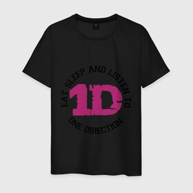 Мужская футболка хлопок с принтом Eat sleep and One Direction в Белгороде, 100% хлопок | прямой крой, круглый вырез горловины, длина до линии бедер, слегка спущенное плечо. | 