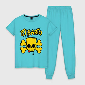 Женская пижама хлопок с принтом El Barto в Белгороде, 100% хлопок | брюки и футболка прямого кроя, без карманов, на брюках мягкая резинка на поясе и по низу штанин | кости | мексика симпсон | прикольная картинка | череп