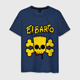 Мужская футболка хлопок с принтом El Barto в Белгороде, 100% хлопок | прямой крой, круглый вырез горловины, длина до линии бедер, слегка спущенное плечо. | кости | мексика симпсон | прикольная картинка | череп