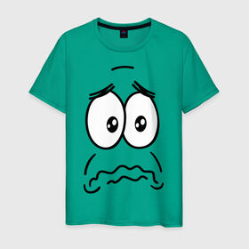 Мужская футболка хлопок с принтом грусть-печаль в Белгороде, 100% хлопок | прямой крой, круглый вырез горловины, длина до линии бедер, слегка спущенное плечо. | smile | грустный смайлик | грусть | смайл | эмоции