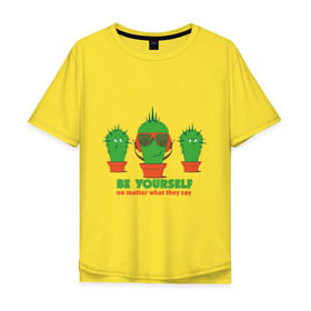 Мужская футболка хлопок Oversize с принтом Самоуверенный кактус в Белгороде, 100% хлопок | свободный крой, круглый ворот, “спинка” длиннее передней части | smile | кактус | очки | позитив | прикол | прикольные картинки | смайл | юмор