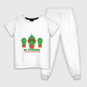 Детская пижама хлопок с принтом Самоуверенный кактус в Белгороде, 100% хлопок |  брюки и футболка прямого кроя, без карманов, на брюках мягкая резинка на поясе и по низу штанин
 | smile | кактус | очки | позитив | прикол | прикольные картинки | смайл | юмор