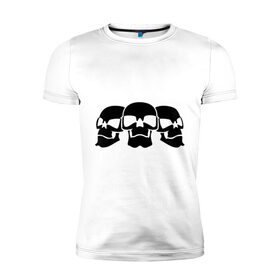 Мужская футболка премиум с принтом Три черепа в Белгороде, 92% хлопок, 8% лайкра | приталенный силуэт, круглый вырез ворота, длина до линии бедра, короткий рукав | скелет